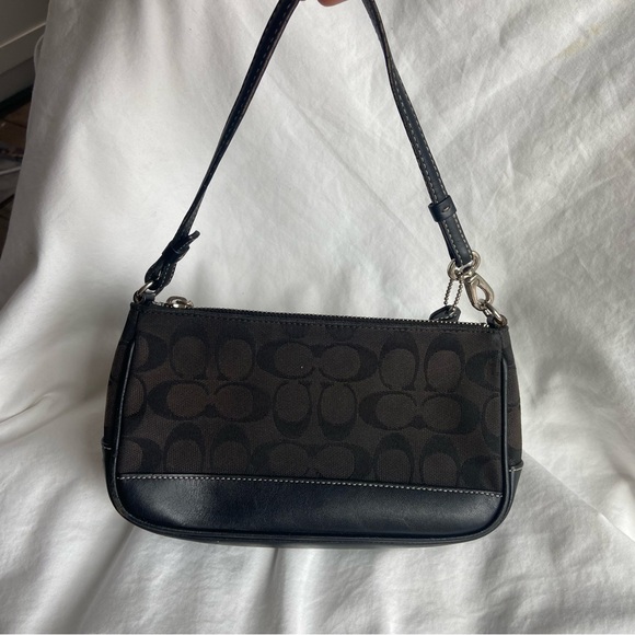 Coach Y2K Black Demi Leather and C Canvas Baguette Mini Shoulder Bag VTG Black - Picture 3 of 6